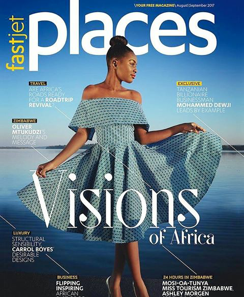 Miss Tourism Zimbabwe On The Cover Of Fastjet's new Places Magazine